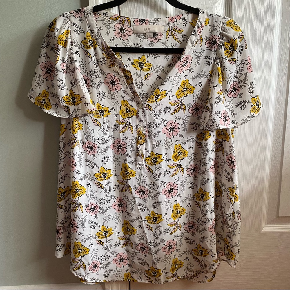 Loft Floral Print Flutter Sleeve Top
